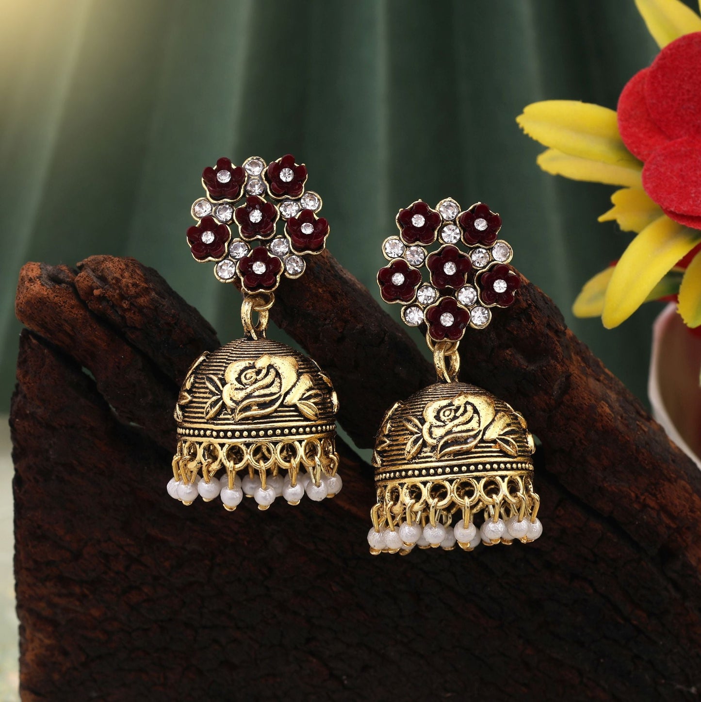 Exclusive Maroon Color Oxidised Earrings Crafted For Bridal Fashion Jewelry And Wedding Celebrations