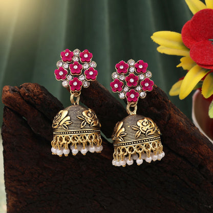 Gorgeous Rani Color Oxidised Earrings Designed For Festivals, Engagements, And Women’S Ethnic Outfits