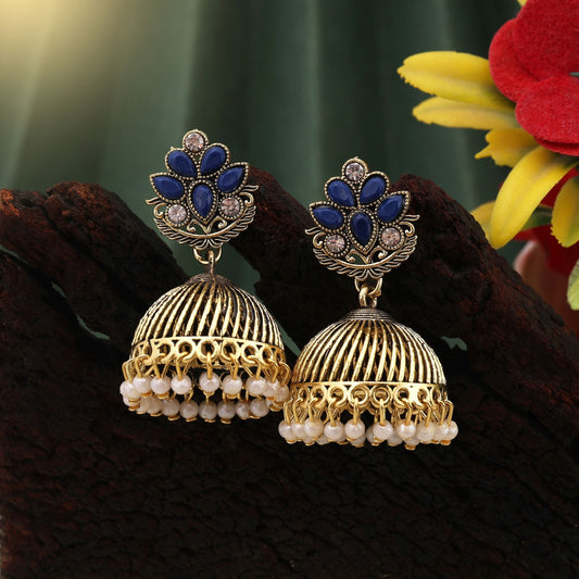Elegant Blue Color Oxidised Earrings Designed For Brides, Functions, And Women’S Traditional Outfits