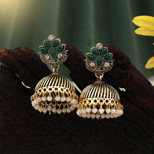 Elegant Green Color Oxidised Earrings Perfect For Wedding Outfits, Parties, And Daily Styling