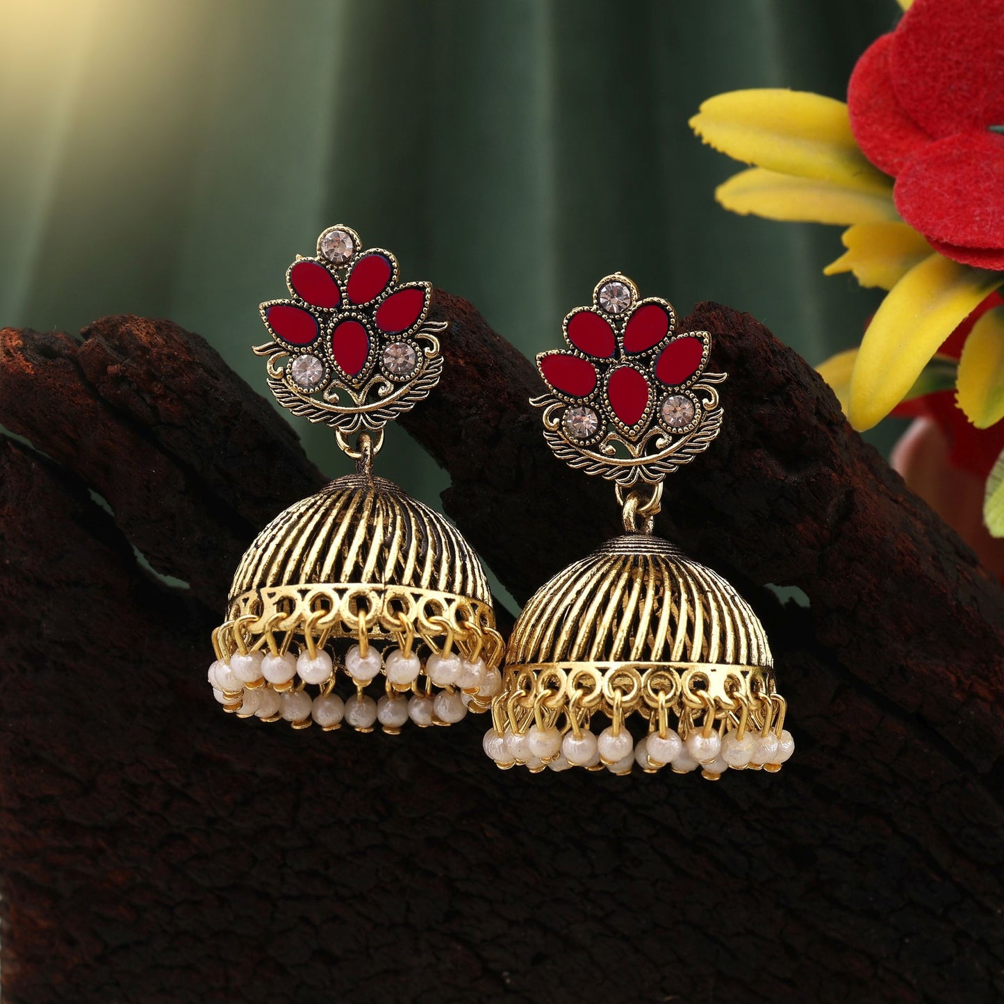 Exclusive Maroon Color Oxidised Earrings Designed With Handmade Work For Brides And Special Occasions