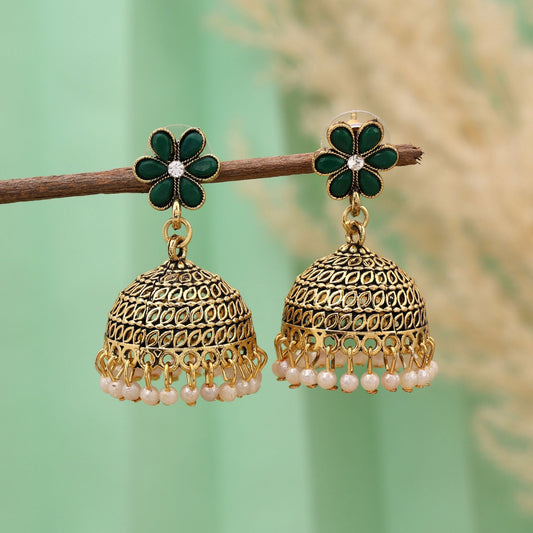 Classic Green Color Oxidised Earrings Perfect For Festivals, Bridal Styling, And Daily Ethnic Fashion