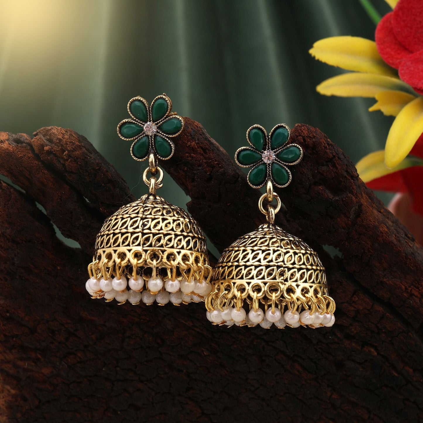 Classic Green Color Oxidised Earrings Perfect For Festivals, Bridal Styling, And Daily Ethnic Fashion