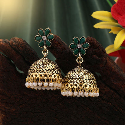 Classic Green Color Oxidised Earrings Perfect For Festivals, Bridal Styling, And Daily Ethnic Fashion