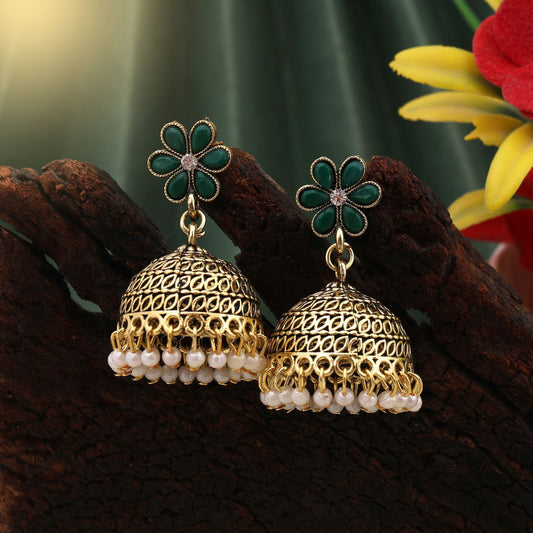 Classic Green Color Oxidised Earrings Perfect For Festivals, Bridal Styling, And Daily Ethnic Fashion
