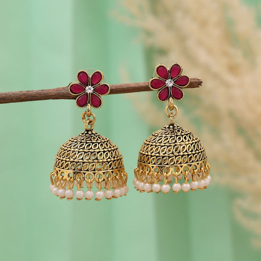Elegant Rani Color Oxidised Earrings Perfect For Festivals, Weddings, And Traditional Party Looks