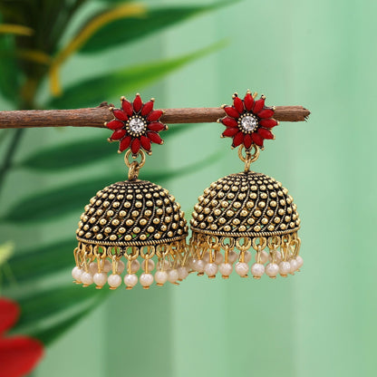 Gorgeous Red Color Oxidised Earrings Crafted For Brides, Parties, And Traditional Fashion Styling