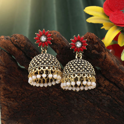 Gorgeous Red Color Oxidised Earrings Crafted For Brides, Parties, And Traditional Fashion Styling