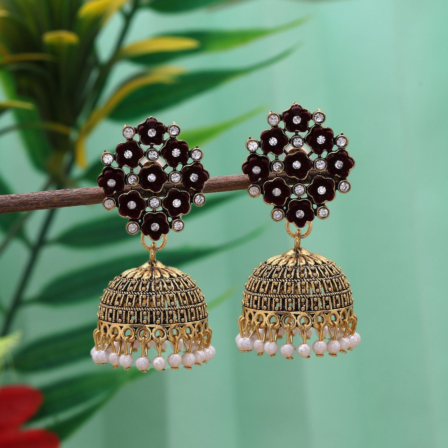 Elegant Brown Color Oxidised Earrings Crafted With Detailing For Festivals, Parties, And Ethnic Styling