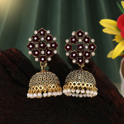 Elegant Brown Color Oxidised Earrings Crafted With Detailing For Festivals, Parties, And Ethnic Styling