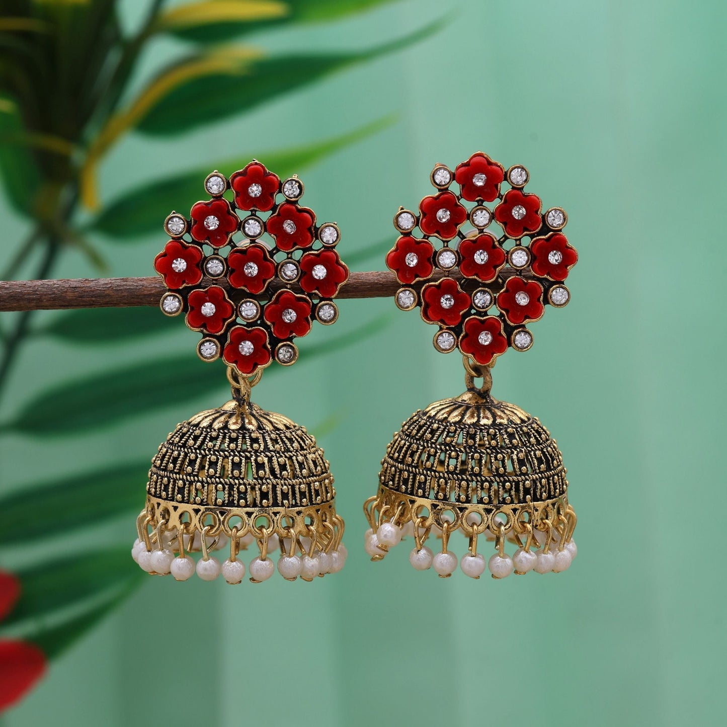Gorgeous Red Color Oxidised Earrings Perfect For Bridal Wear, Cultural Events, And Fashion Jewelry