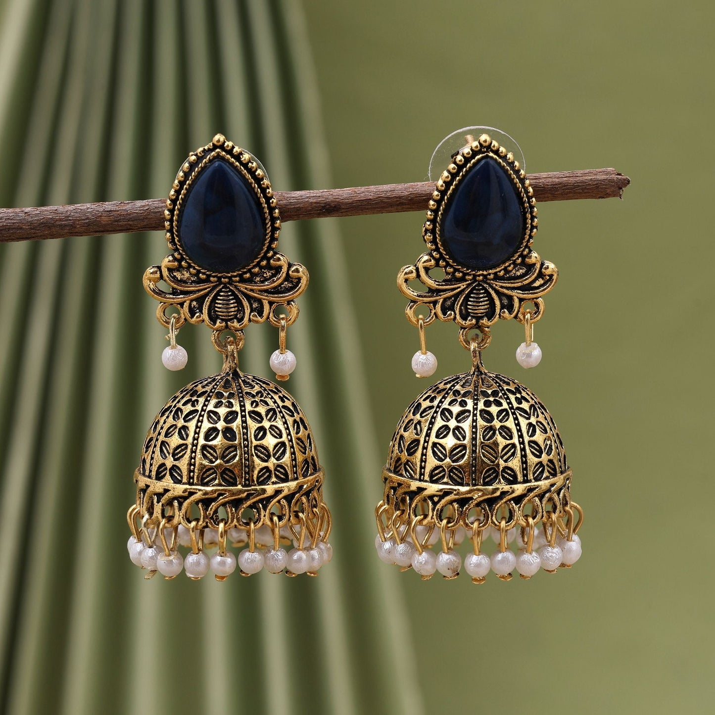 Attractive Navy Blue Color Oxidised Earrings Perfect For Women’S Bridal Outfits And Traditional Styling