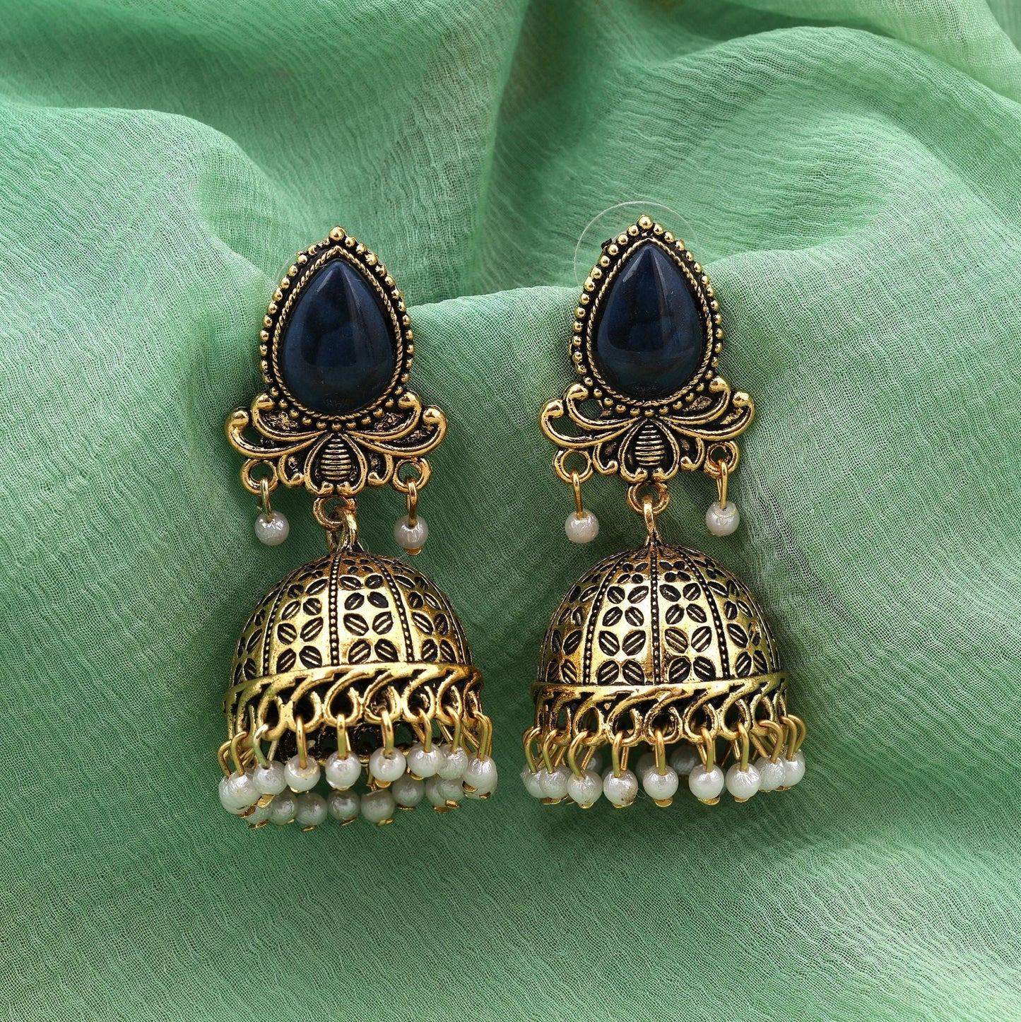 Attractive Navy Blue Color Oxidised Earrings Perfect For Women’S Bridal Outfits And Traditional Styling