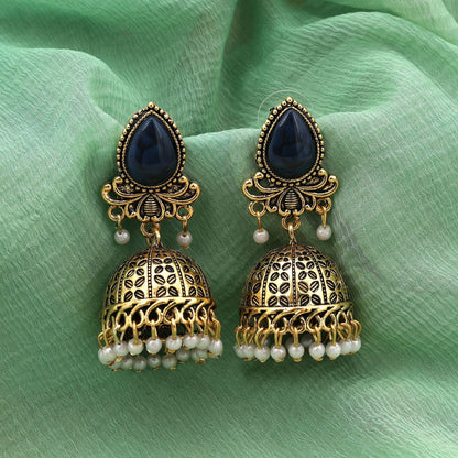Attractive Navy Blue Color Oxidised Earrings Perfect For Women’S Bridal Outfits And Traditional Styling