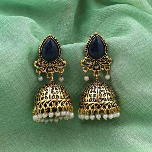 Attractive Navy Blue Color Oxidised Earrings Perfect For Women’S Bridal Outfits And Traditional Styling