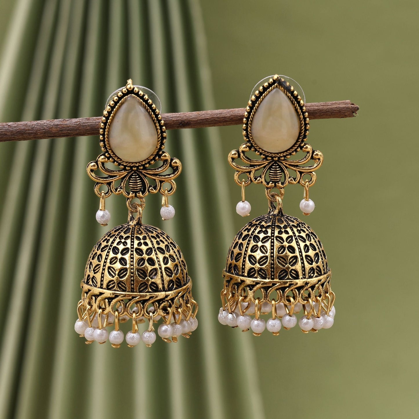 Elegant Off White Color Oxidised Earrings Designed For Brides, Parties, And Ethnic Festive Fashion Jewelry