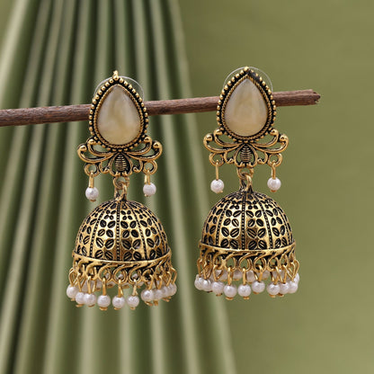 Elegant Off White Color Oxidised Earrings Designed For Brides, Parties, And Ethnic Festive Fashion Jewelry