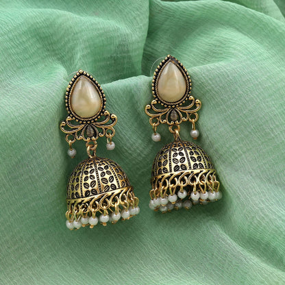 Elegant Off White Color Oxidised Earrings Designed For Brides, Parties, And Ethnic Festive Fashion Jewelry