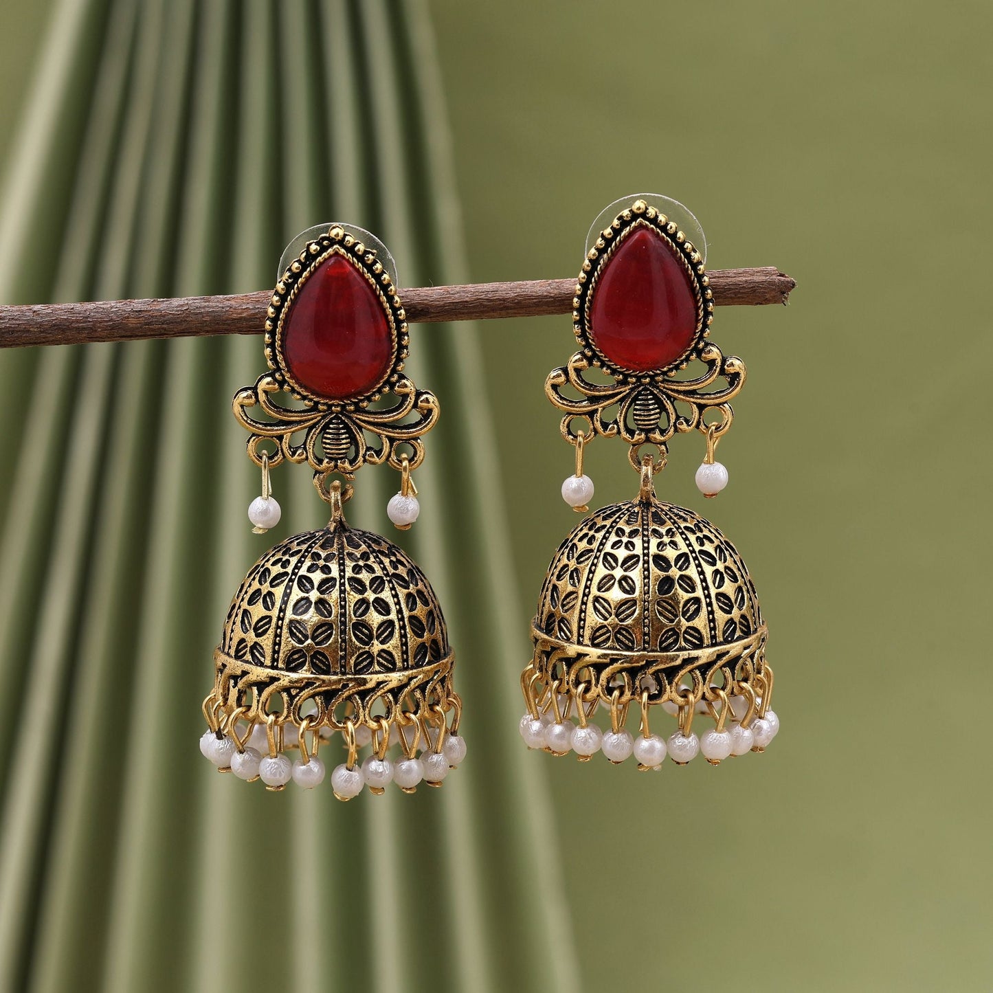 Gorgeous Red Color Oxidised Earrings Crafted For Festivals, Party Outfits, And Women’S Bridal Jewelry
