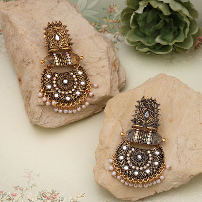 Gorgeous Gold Color Oxidised Earrings Perfect For Brides, Festivals, And Cultural Jewelry Collections