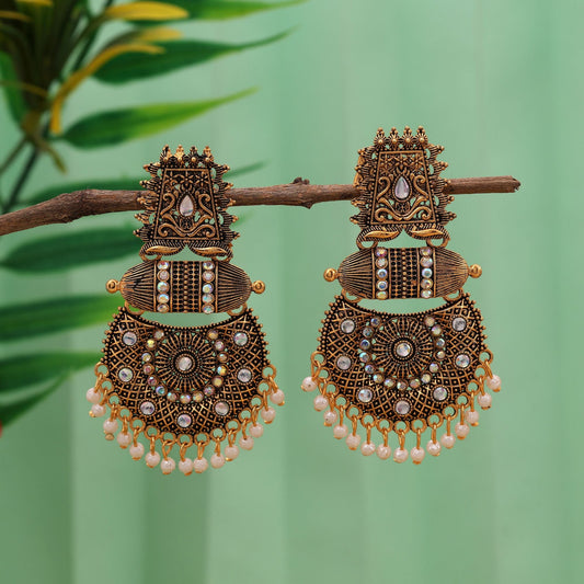 Gorgeous Gold Color Oxidised Earrings Perfect For Brides, Festivals, And Cultural Jewelry Collections