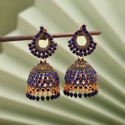 Stilvolle, blau oxidierte Ohrringe für Bräute, kulturelle Veranstaltungen und ethnischen Damenschmuck