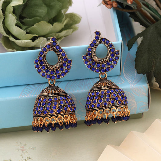 Stilvolle, blau oxidierte Ohrringe für Bräute, kulturelle Veranstaltungen und ethnischen Damenschmuck