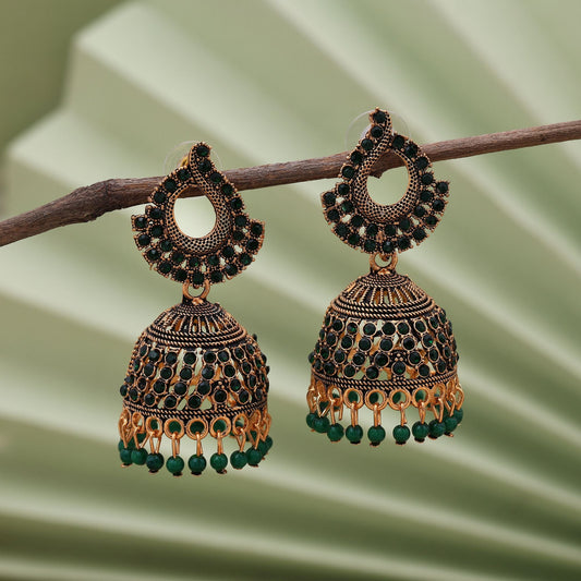 Attractive Green Color Oxidised Earrings Designed For Bridal Fashion Jewelry, Weddings, And Festive Looks