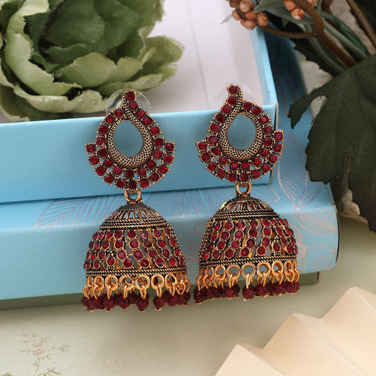 Exclusive Maroon Color Oxidised Earrings Designed With Handmade Work For Brides And Festive Outfits
