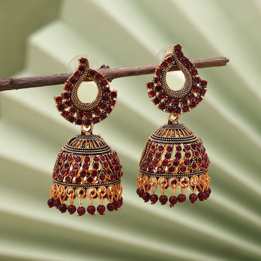 Exclusive Maroon Color Oxidised Earrings Designed With Handmade Work For Brides And Festive Outfits