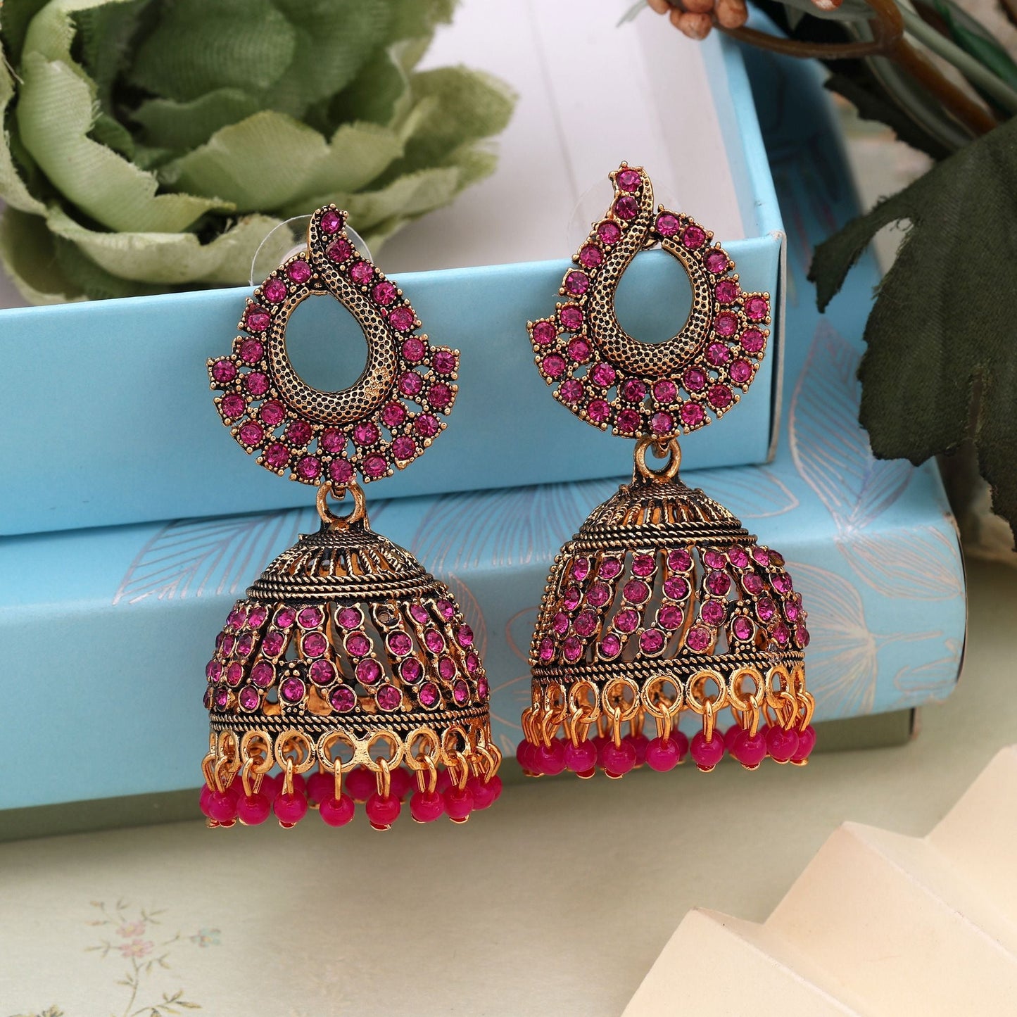 Stylish Rani Color Oxidised Earrings Perfect For Weddings, Functions, And Ethnic Women’S Fashion Jewelry