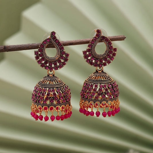 Stylish Rani Color Oxidised Earrings Perfect For Weddings, Functions, And Ethnic Women’S Fashion Jewelry