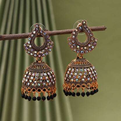 Elegant Black Color Mint Meena Oxidised Earrings Designed For Weddings, Parties, And Ethnic Fashion Jewelry