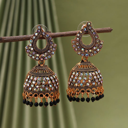 Elegant Black Color Mint Meena Oxidised Earrings Designed For Weddings, Parties, And Ethnic Fashion Jewelry