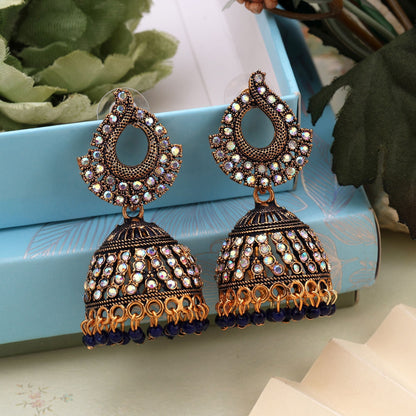 Gorgeous Blue Color Mint Meena Oxidised Earrings Designed With Detailing For Festivals And Traditional Jewelry
