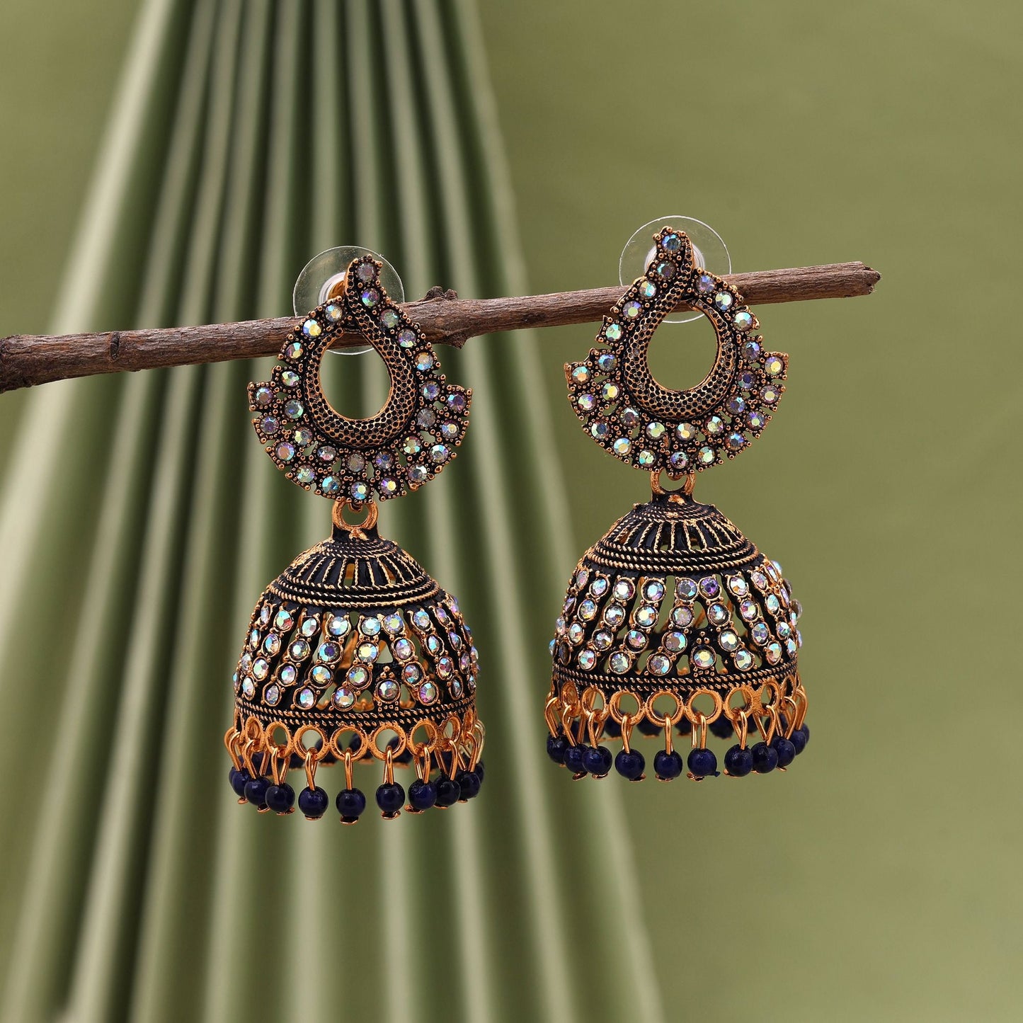 Gorgeous Blue Color Mint Meena Oxidised Earrings Designed With Detailing For Festivals And Traditional Jewelry