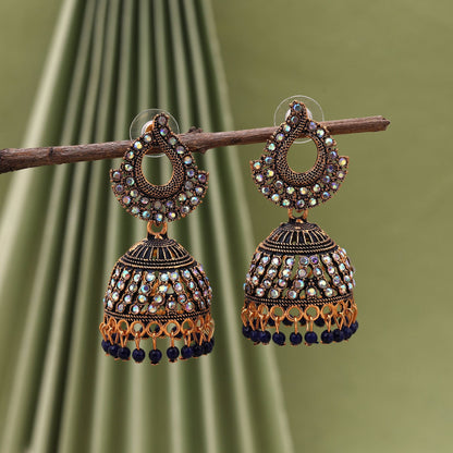 Gorgeous Blue Color Mint Meena Oxidised Earrings Designed With Detailing For Festivals And Traditional Jewelry