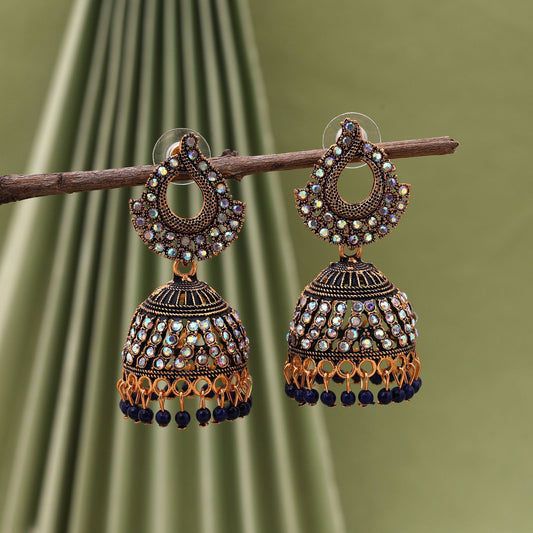 Gorgeous Blue Color Mint Meena Oxidised Earrings Designed With Detailing For Festivals And Traditional Jewelry