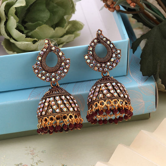 Attractive Maroon Color Mint Meena Oxidised Earrings Perfect For Women’S Ethnic Styling And Bridal Looks