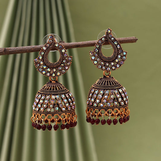 Attractive Maroon Color Mint Meena Oxidised Earrings Perfect For Women’S Ethnic Styling And Bridal Looks