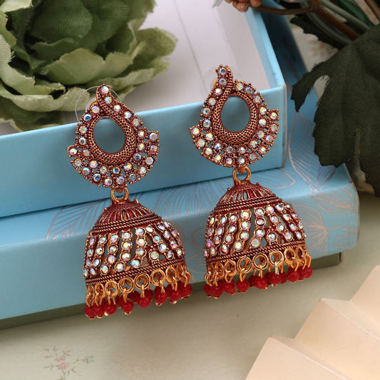 Gorgeous Red Color Mint Meena Oxidised Earrings Perfect For Brides, Festivals, And Cultural Outfits Styling