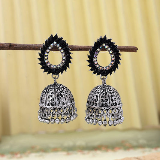 Attractive Black Color Oxidised Earrings Designed For Brides, Engagements, And Women’S Ethnic Fashion Styling