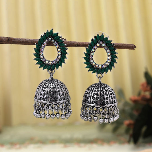Elegant Green Color Oxidised Earrings Perfect For Weddings, Festivals, And Women’S Party Wear Jewelry