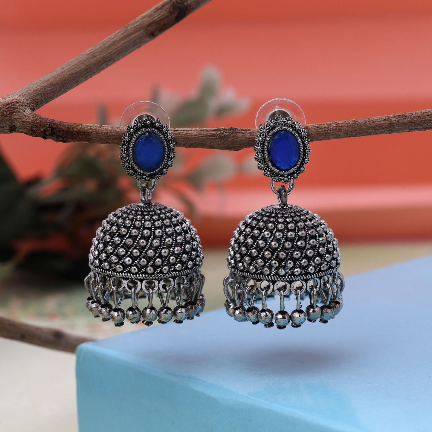 Exklusive oxidierte Ohrringe in Blau für Festivals, Hochzeiten und traditionellen Modeschmuck für Damen