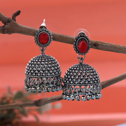 Stylish Red Color Oxidised Earrings Perfect For Brides, Parties, And Cultural Event Jewelry Collections