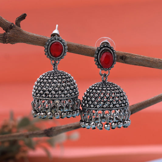 Stylish Red Color Oxidised Earrings Perfect For Brides, Parties, And Cultural Event Jewelry Collections