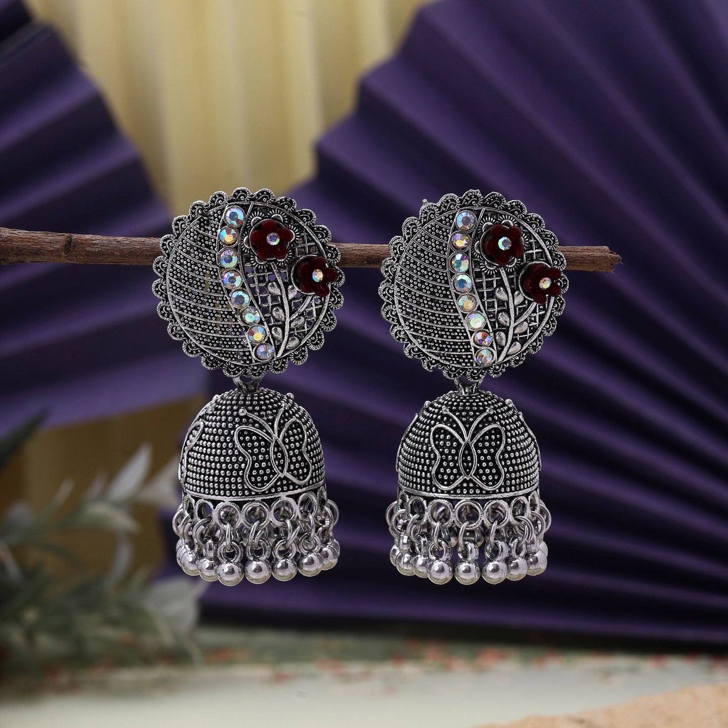 Exclusive Black Color Oxidised Earrings Designed With Detailing For Brides, Parties, And Ethnic Outfits