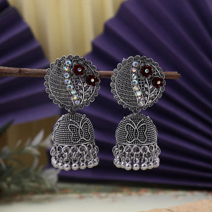 Exclusive Black Color Oxidised Earrings Designed With Detailing For Brides, Parties, And Ethnic Outfits
