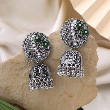 Stylish Green Color Oxidised Earrings Crafted With Handmade Work For Women’S Festivals And Wedding Looks