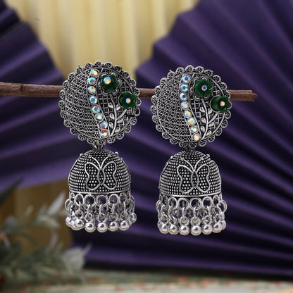Stylish Green Color Oxidised Earrings Crafted With Handmade Work For Women’S Festivals And Wedding Looks